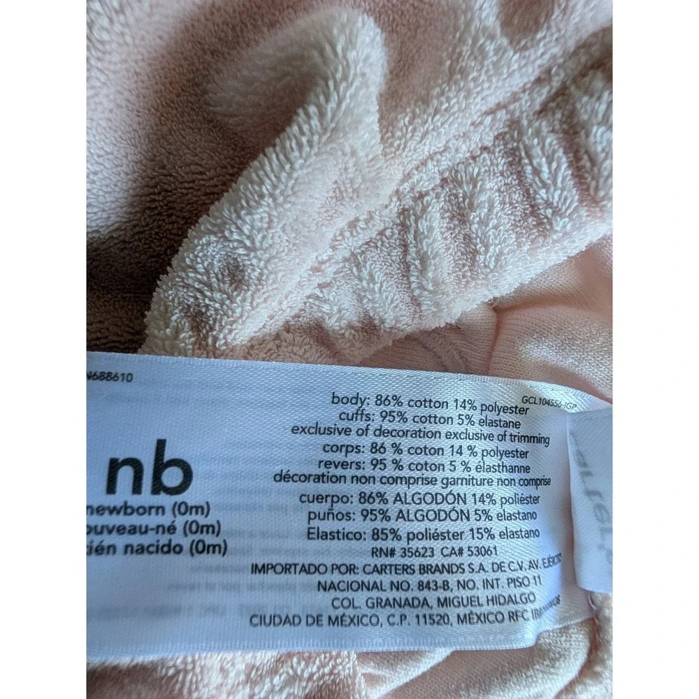 Carters Newborn Pink Terry Cloth Hoodie and Pants Set with 3D Ears NB